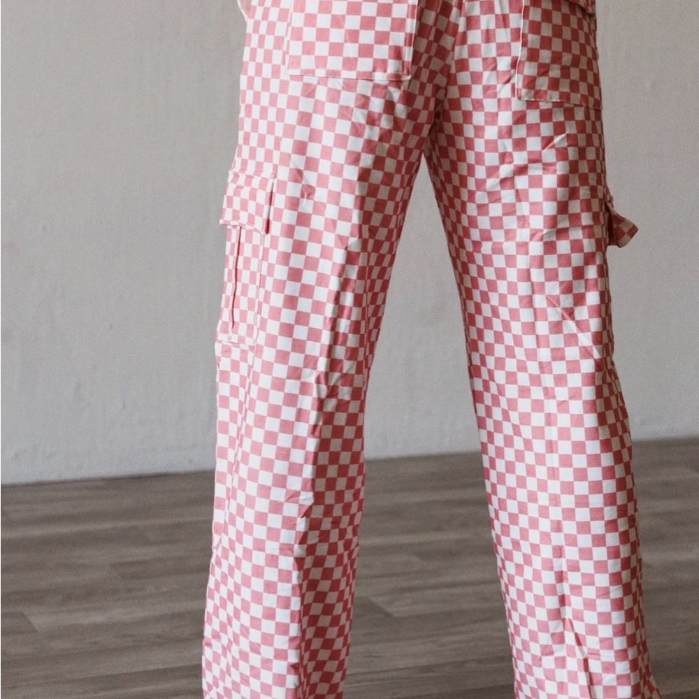 Pink fighter Checkered sweat Pants breast cancer awareness cargo pants run small - Picture 4 of 10